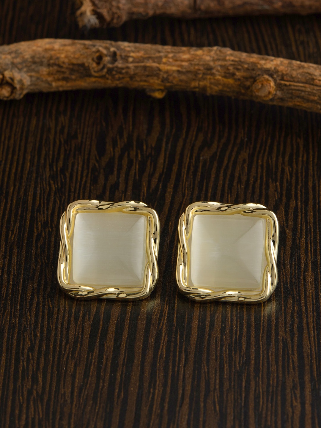 

E2O Rose Gold-Plated Gold-Toned & White Square Studs