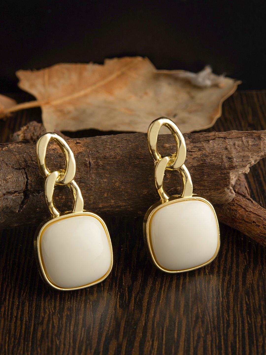 

E2O Gold-Plated & White Square Drop Earrings