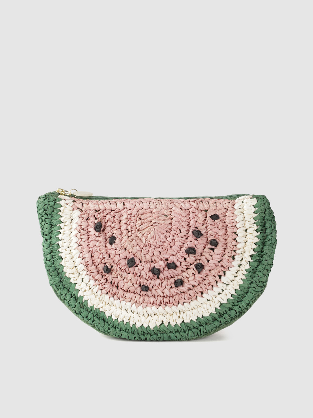 

Accessorize Women Pink & Green Basket Woven Watermelon Slice Half Moon Make Up Pouch