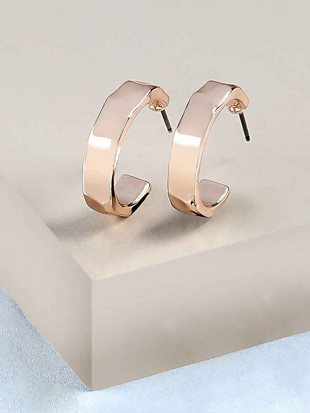 

AMI Rose Gold Contemporary Half Hoop Earrings