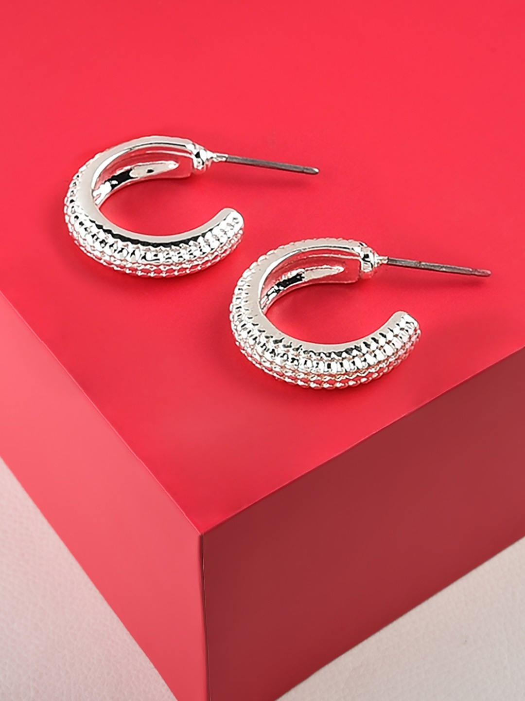 

AMI Silver-Toned Contemporary Half Hoop Earrings