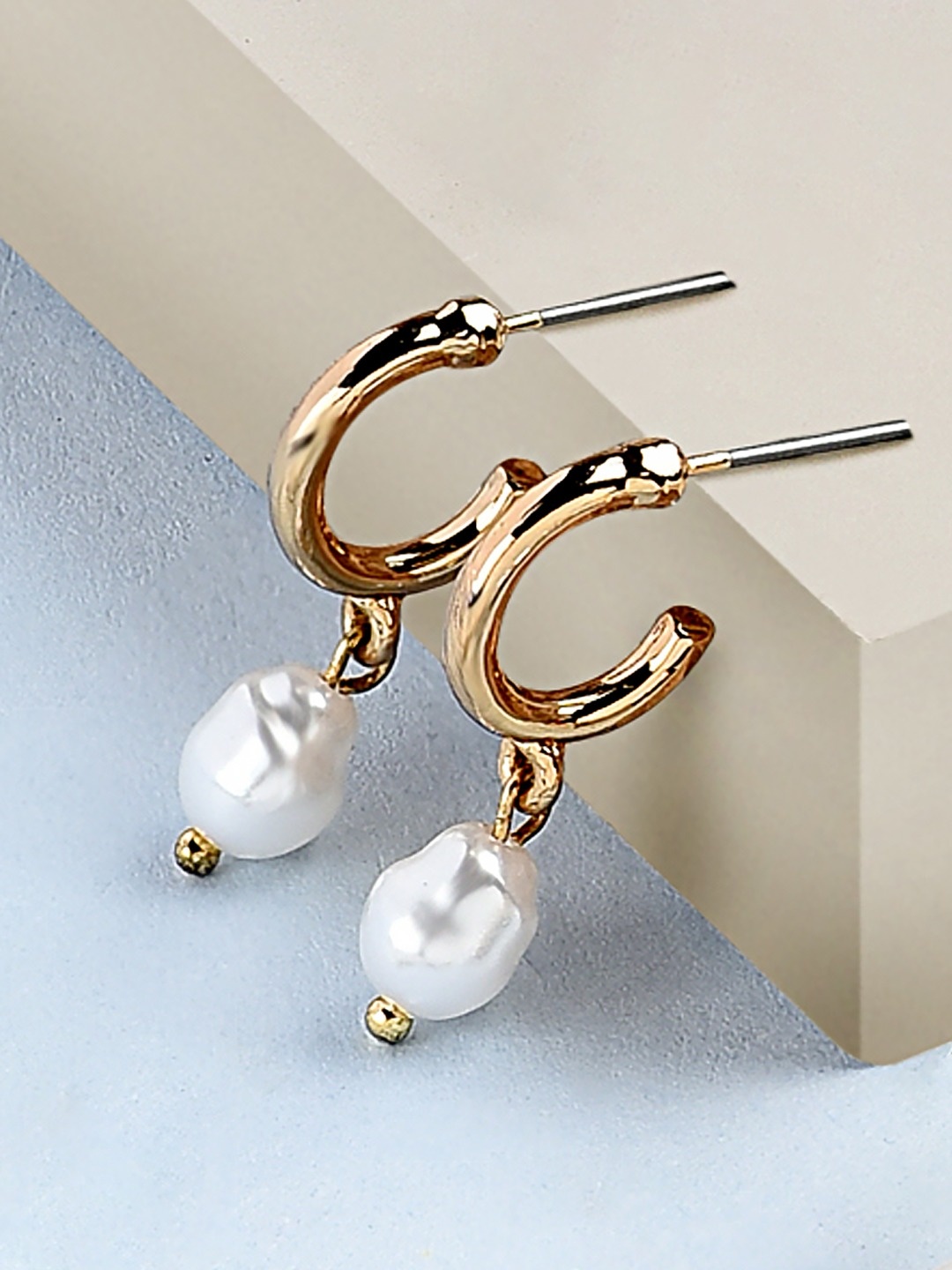 

AMI Gold-Plated & White Contemporary Pearl Drop Earrings