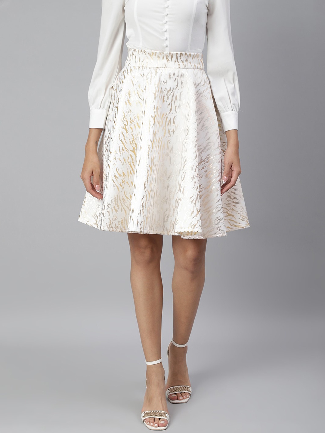 

SCORPIUS Women White Printed Flared Knee-Length Skirt