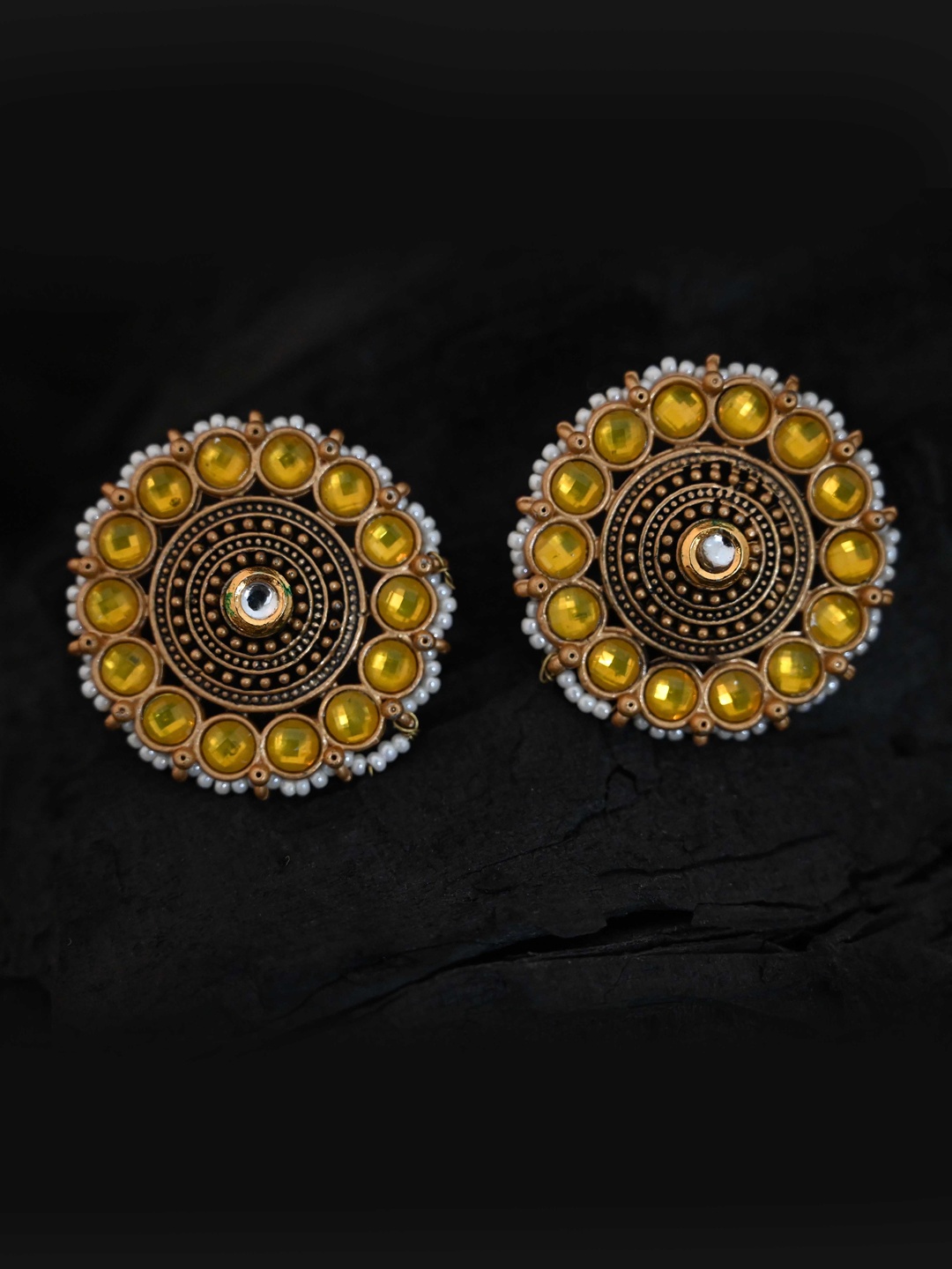 

justpeachy Yellow & Gold-Toned Circular Studs Earrings