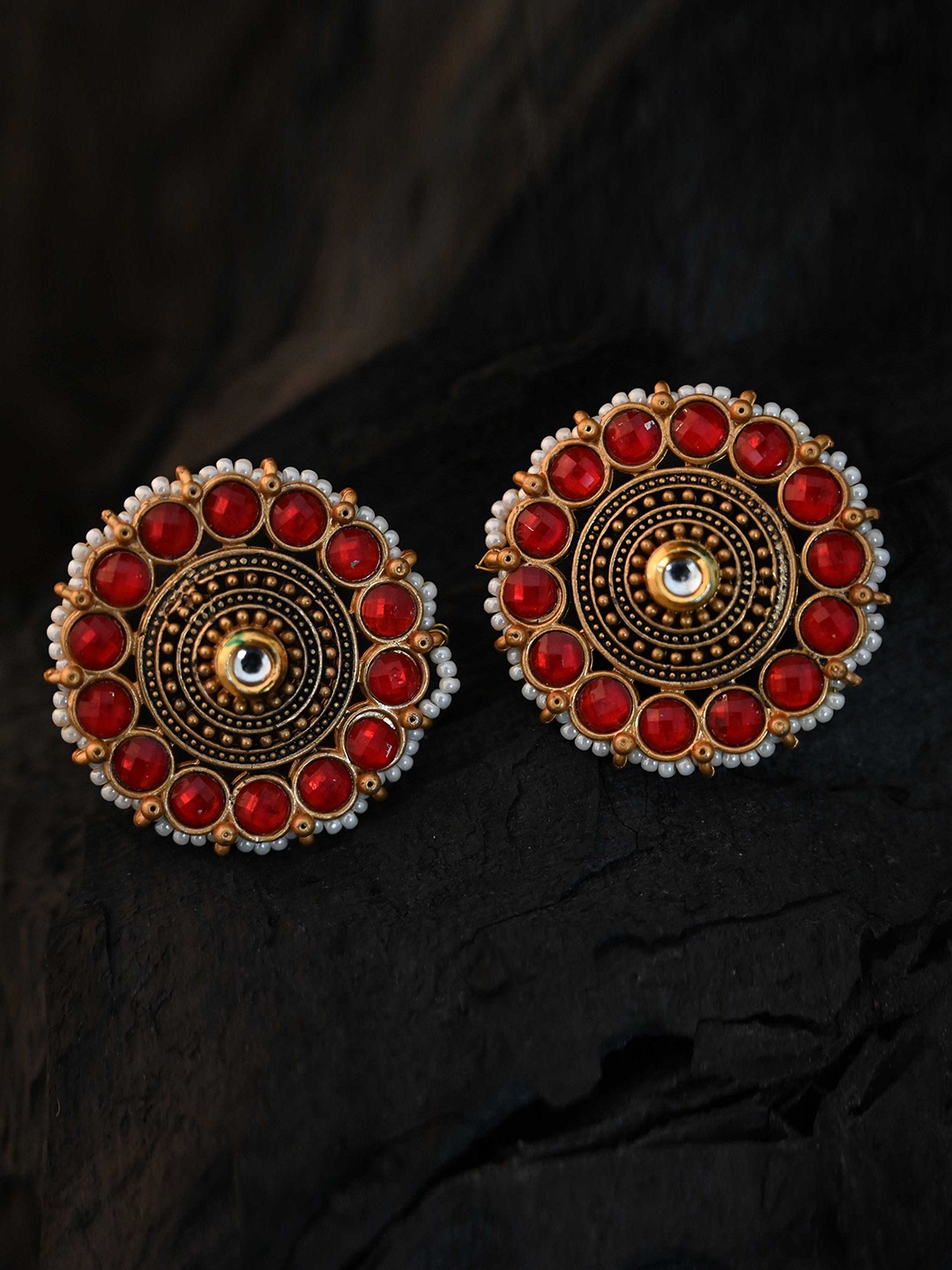 

justpeachy Red & White Classic Studs Earrings
