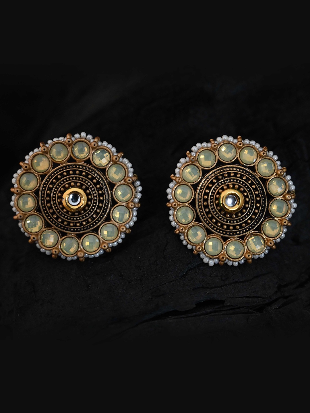 

justpeachy Gold-Toned & White Circular Studs Earrings