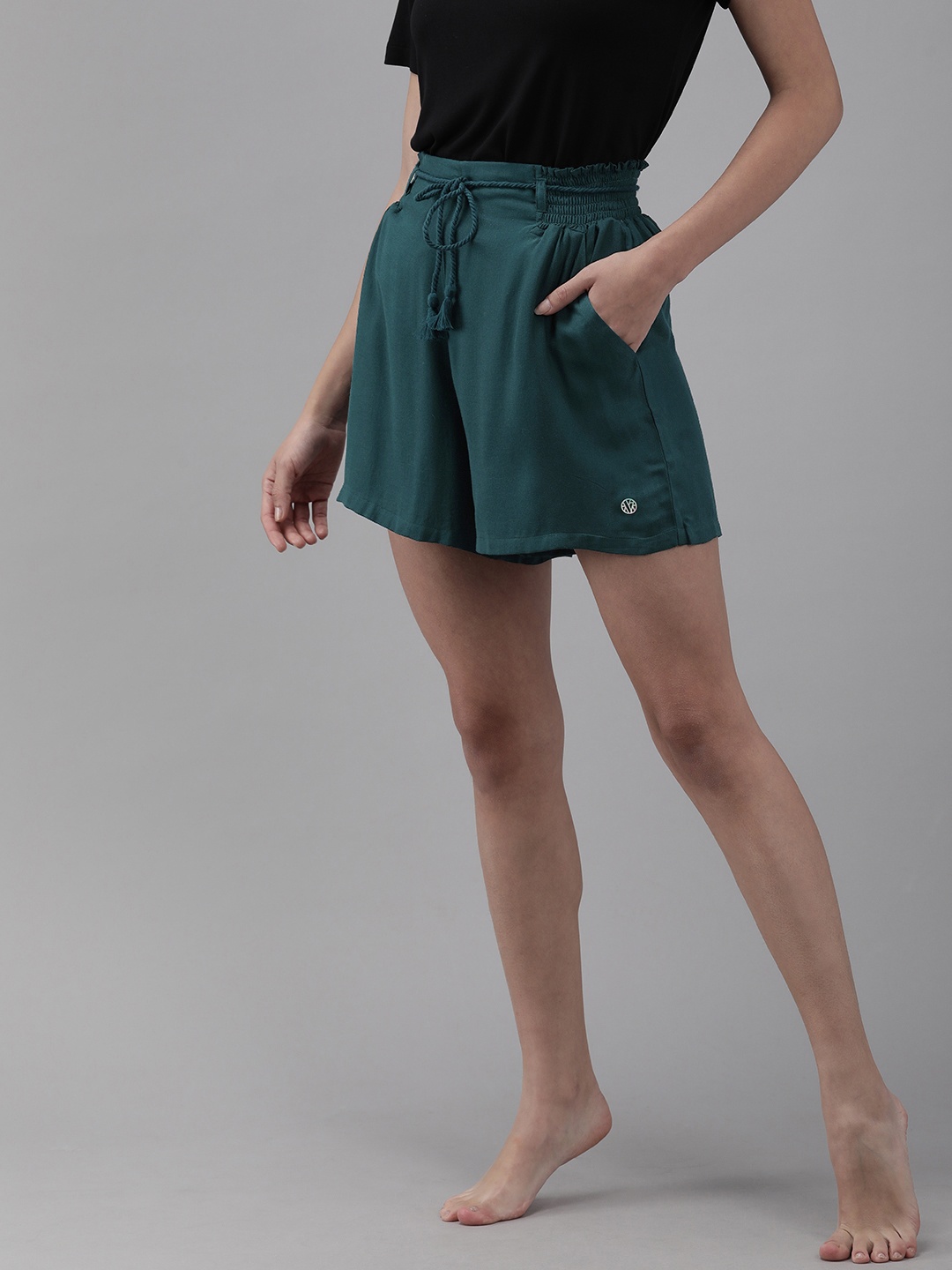 

Van Heusen Women Smocked Waistband Soft Handfeel Lounge Shorts, Green