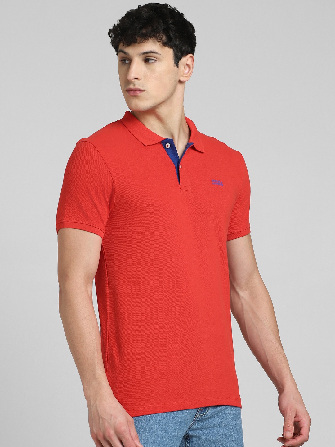 

Jack & Jones Men Red Slim Fit Pure Cotton Polo Collar T-shirt