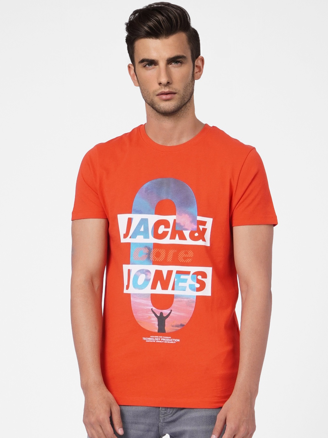 

Jack & Jones Men Red Brand Logo Printed Pure Cotton T-shirt