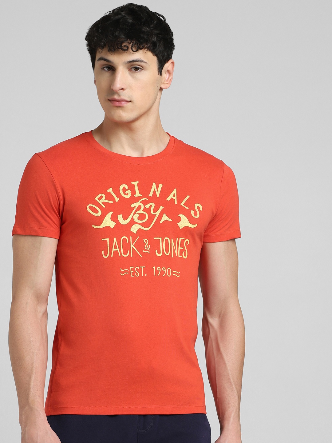 

Jack & Jones Men Red Brand Logo Printed Pure Cotton T-shirt