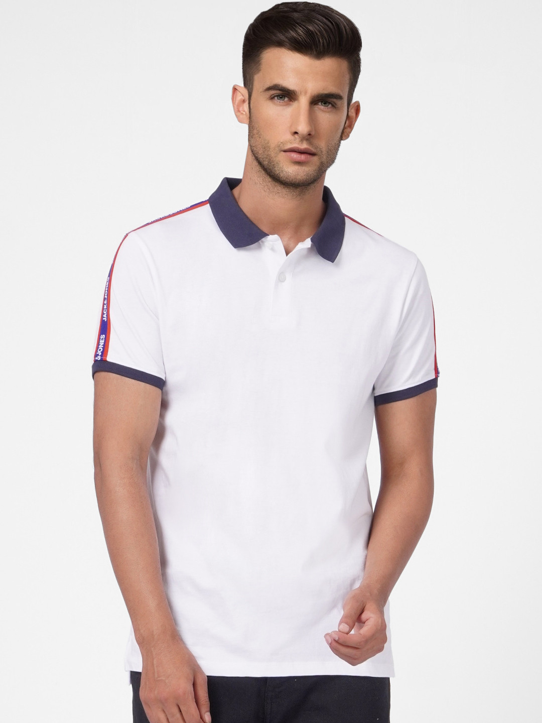 

Jack & Jones Men White Solid Polo Collar Slim Fit T-shirt