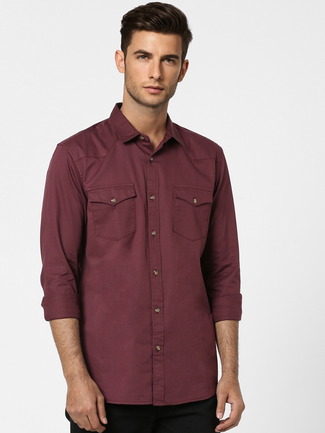 

Jack & Jones Men Burgundy Solid Regular Fit Pure Cotton Casual Shirt