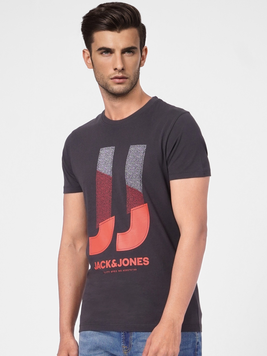 

Jack & Jones Men Black & Multicoloured Printed Slim Fit Casual T-shirt