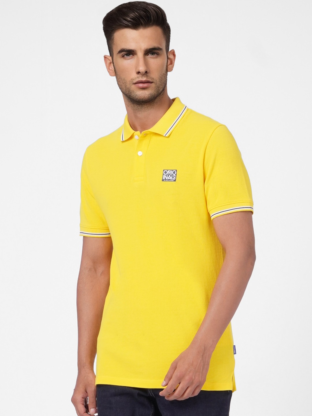 

Jack & Jones Men Yellow Solid Pure Cotton Slim Fit T-shirt