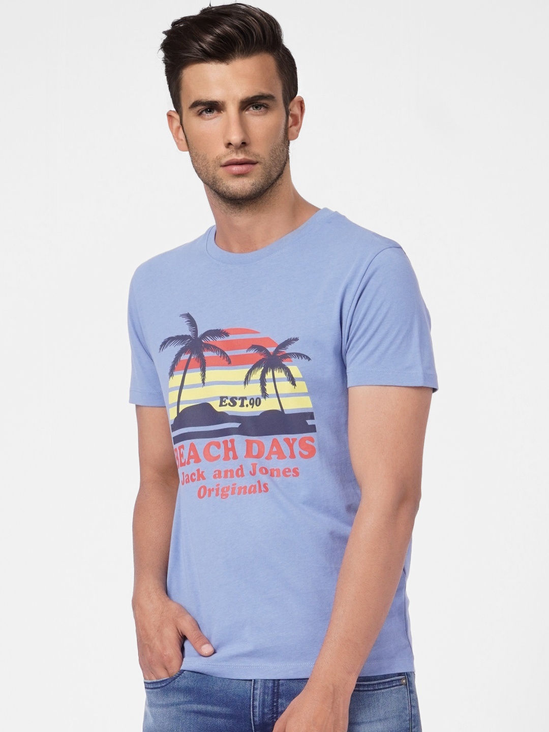 

Jack & Jones Men Blue Printed Pure Cotton T-shirt