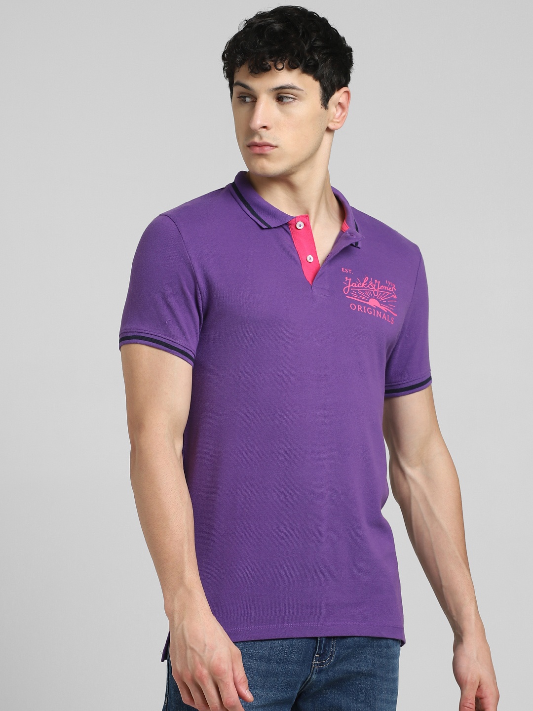 

Jack & Jones Pure Cotton Polo Collar Slim Fit T-shirt, Purple