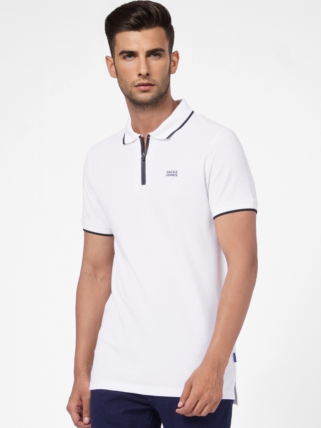 

Jack & Jones Men White Brand Logo Printed Pure Cotton Slim Fit T-shirt