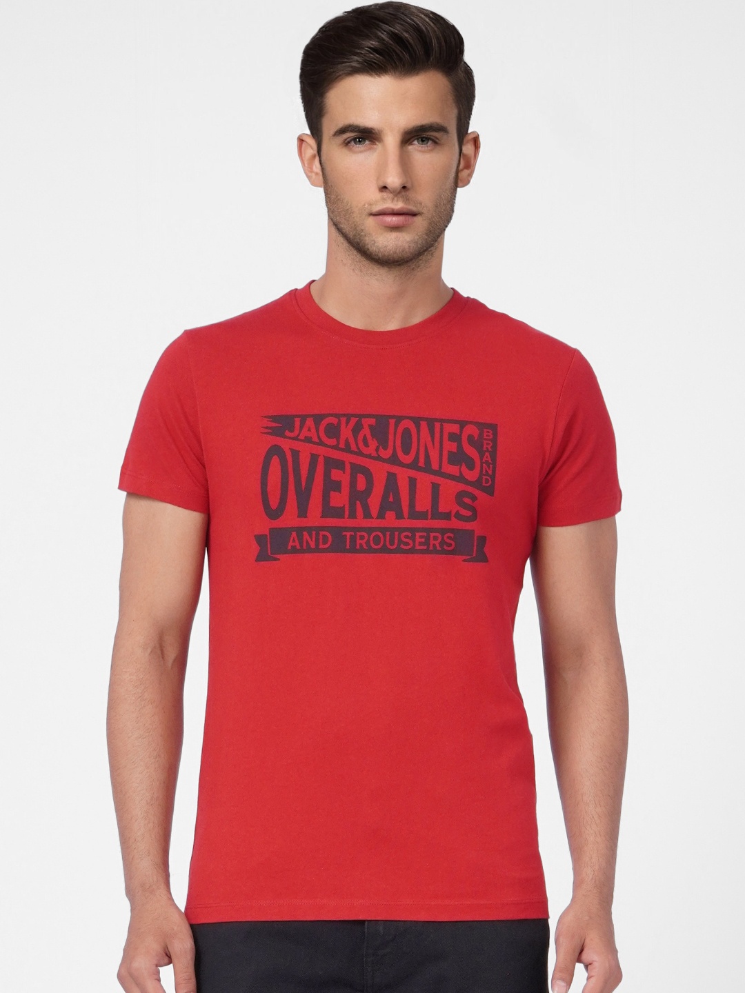 

Jack & Jones Men Maroon Brand Logo Printed Pure Cotton T-shirt
