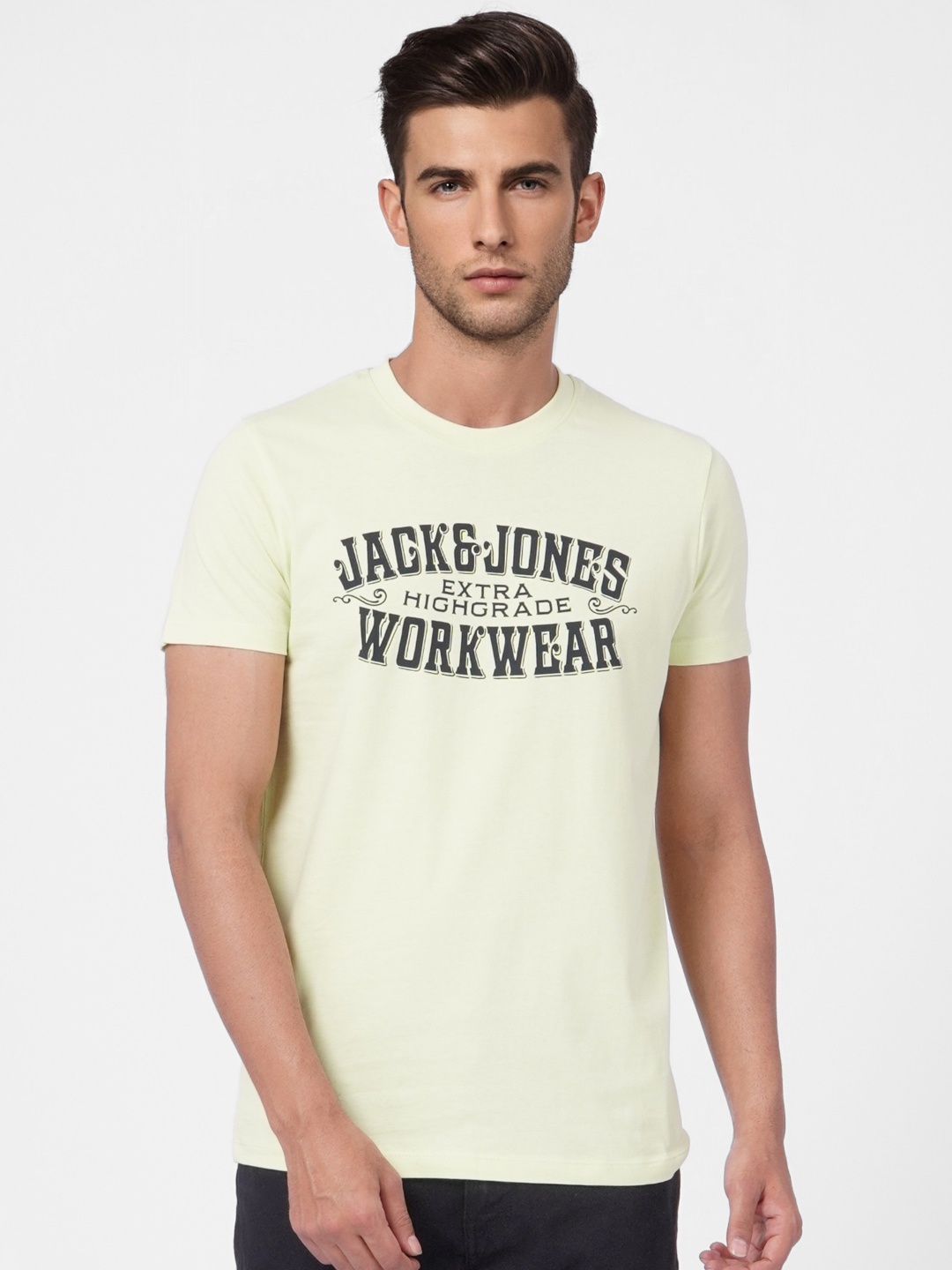 

Jack & Jones Men Green & Black Printed Slim Fit Pure Cotton T-shirt