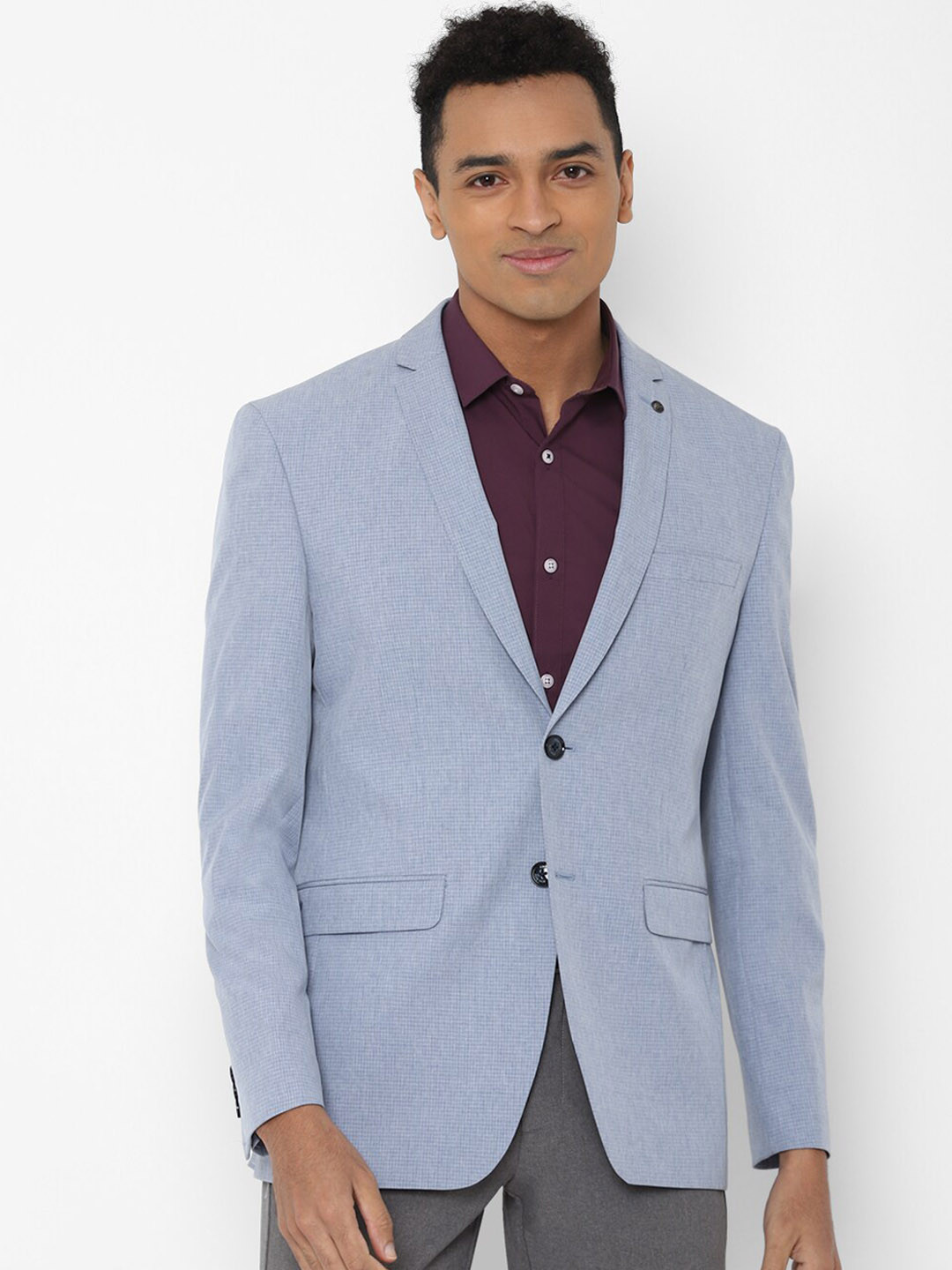 

Allen Solly Men Blue Checked Slim-Fit Single Breasted Casual Blazer