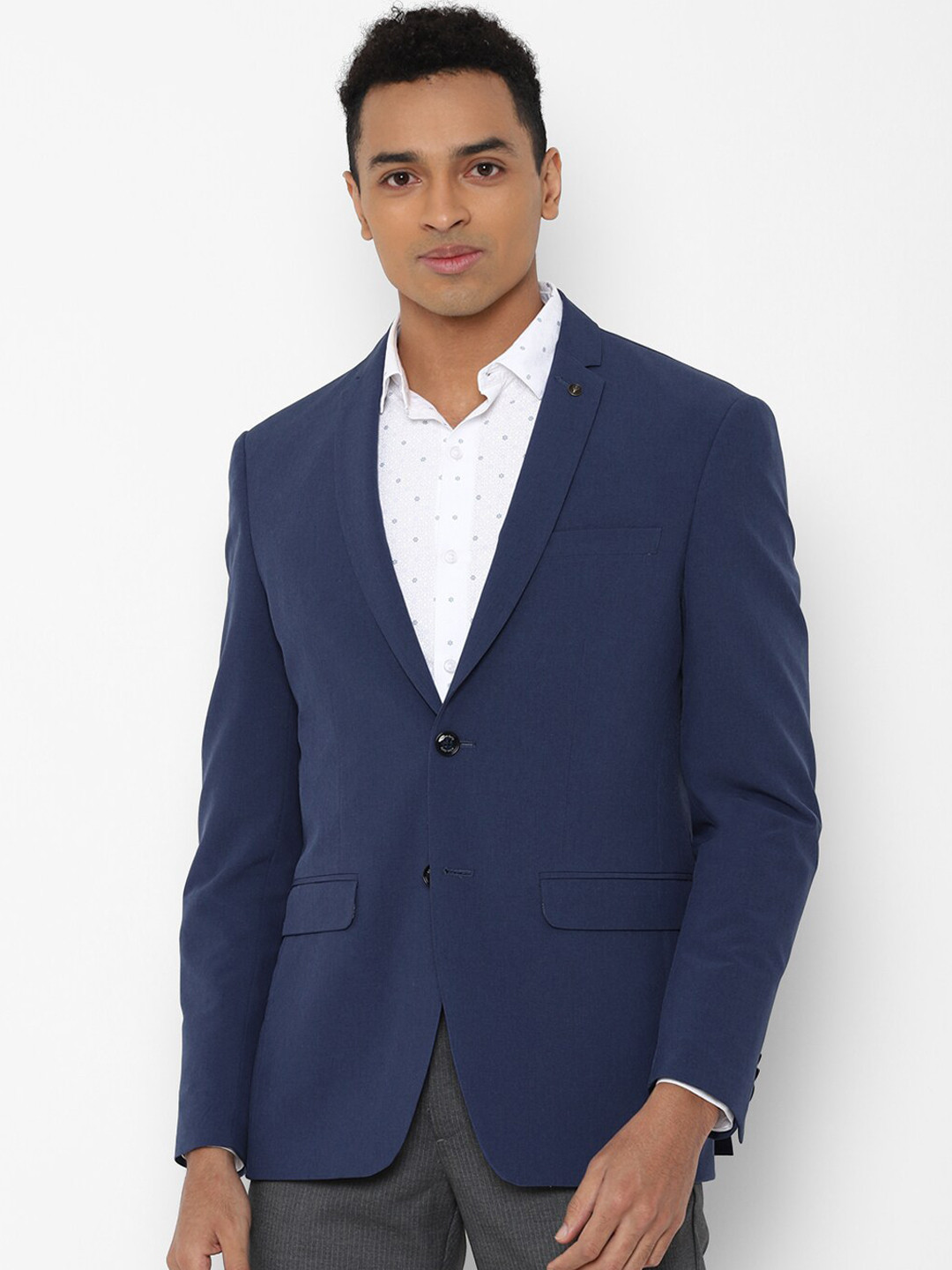 

Allen Solly Men Navy Blue Solid Single-Breasted Slim-Fit Formal Blazer