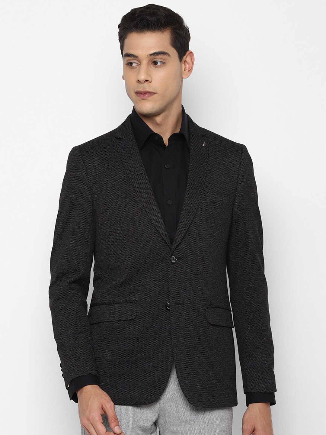 

Allen Solly Men Black Self Design Slim Fit Single-Breasted Formal Blazer