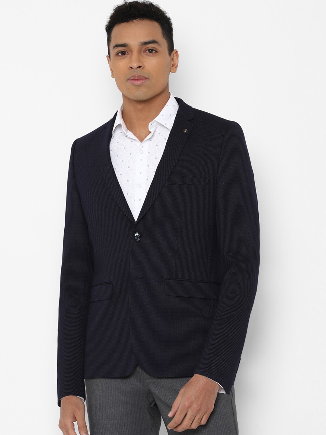 

Allen Solly Men Navy Blue Printed Slim-Fit Single Breasted Casual Blazer
