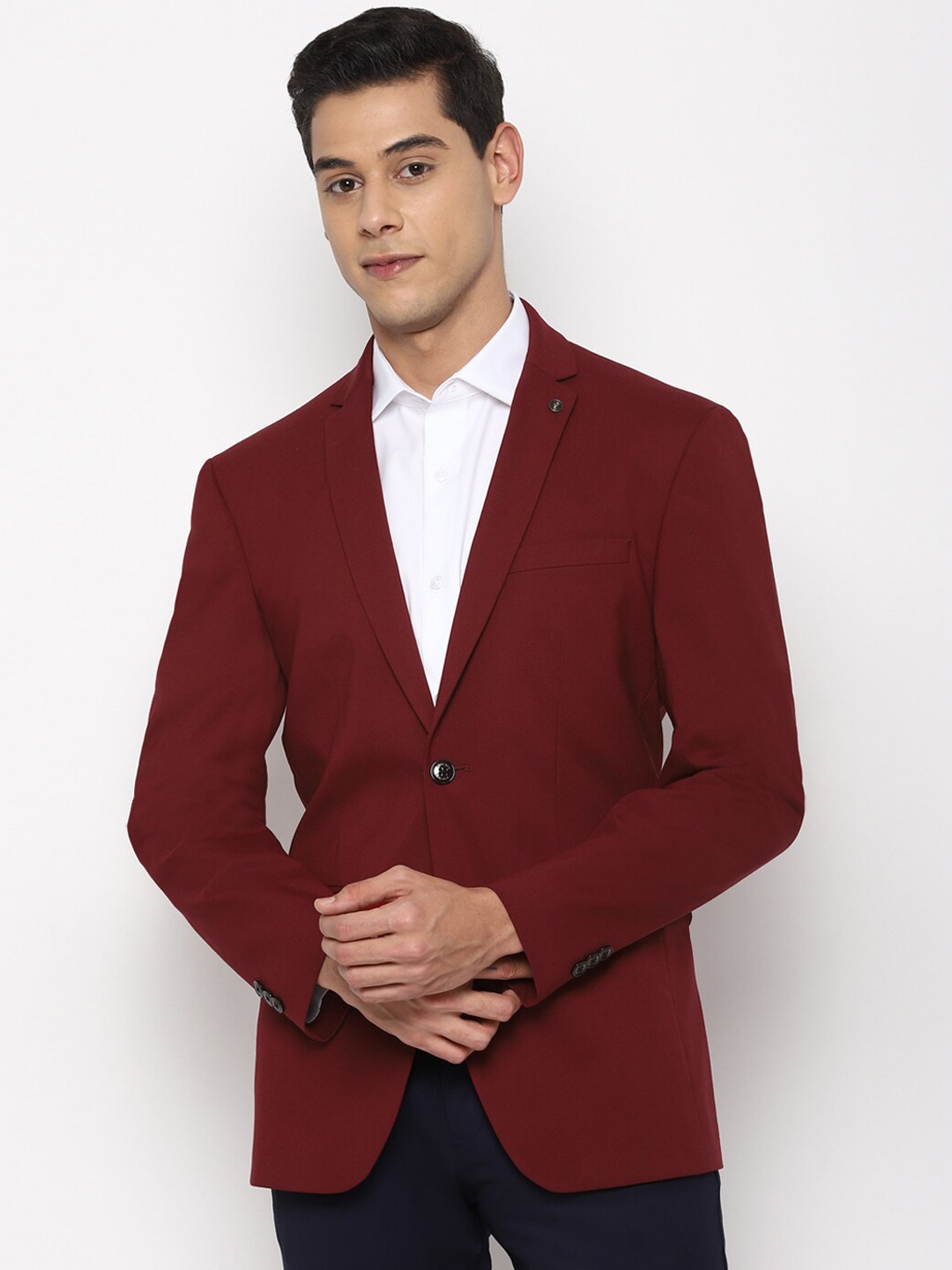 

Allen Solly Men Maroon Solid Slim-Fit Single-Breasted Casual Blazer
