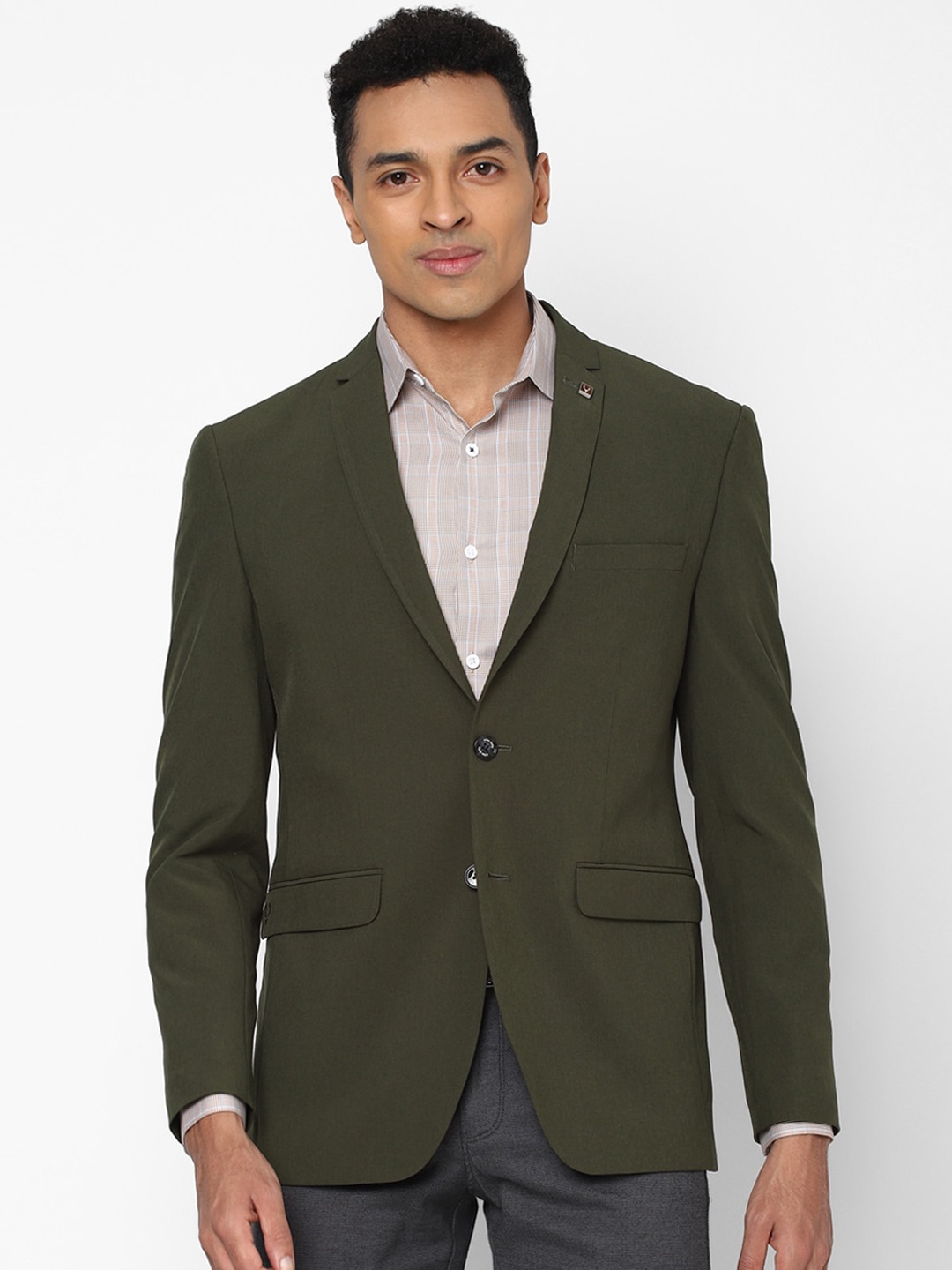 

Allen Solly Men Olive Green Solid Single-Breasted Slim-Fit Formal Blazer