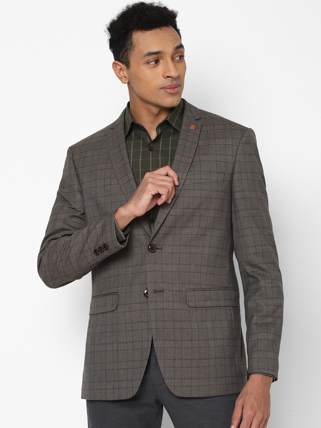

Allen Solly Men Charcoal Grey Checked Slim-Fit Single-Breasted Formal Blazer