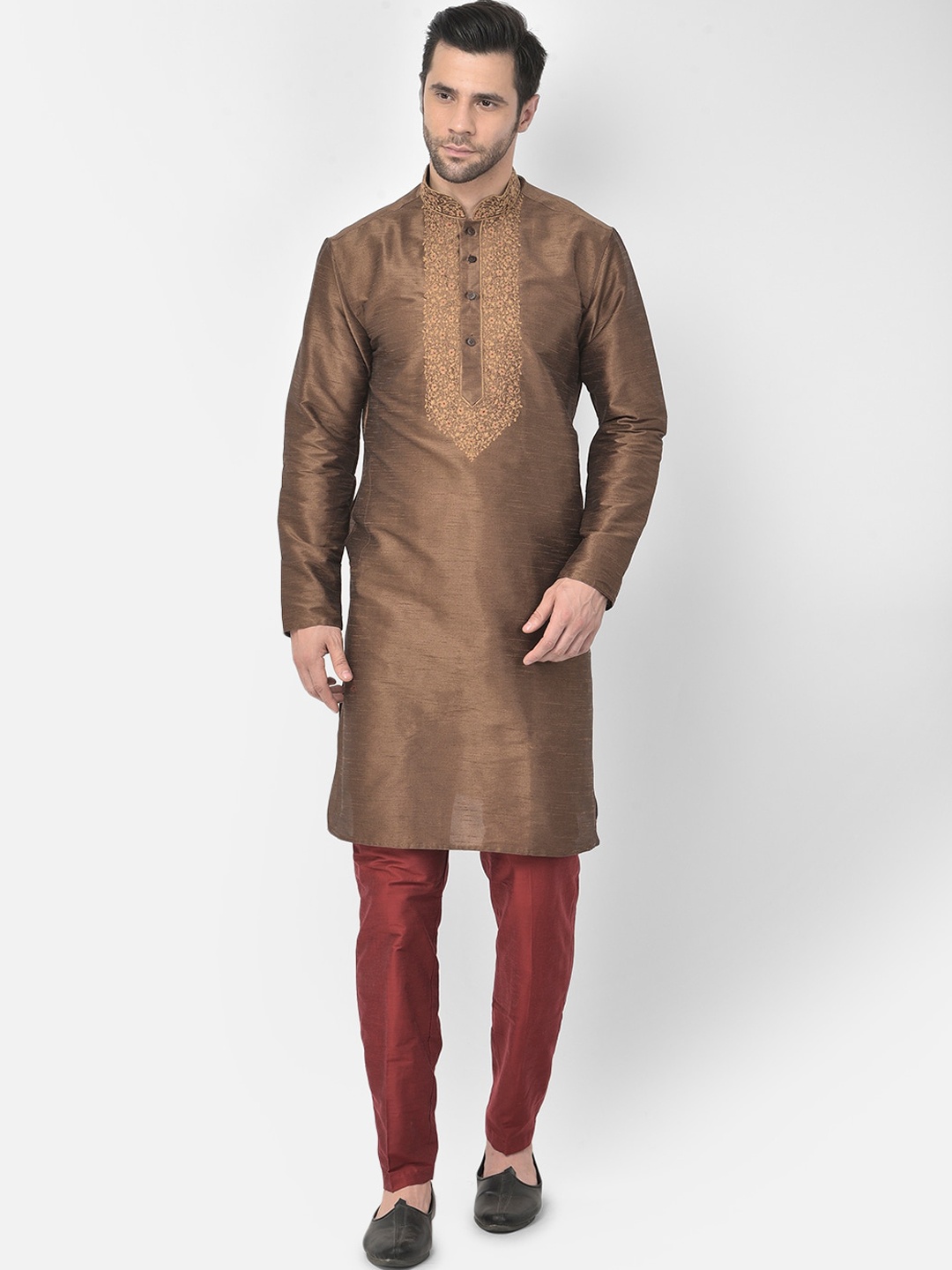 

LAMAAYA Men Brown Dupion Silk Kurta with Pyjamas