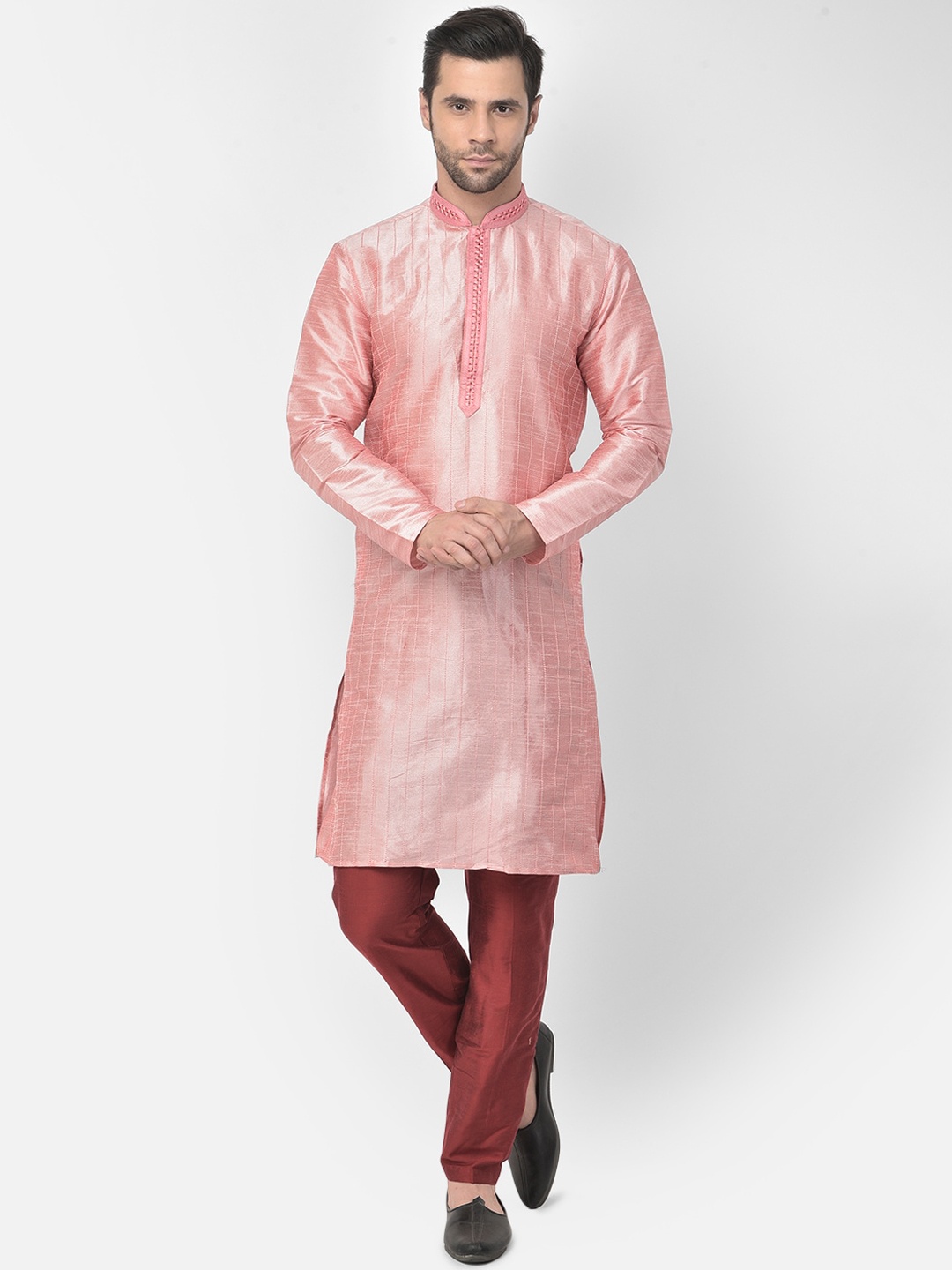 

LAMAAYA Men Peach-Coloured Dupion Silk Kurta with Pyjamas