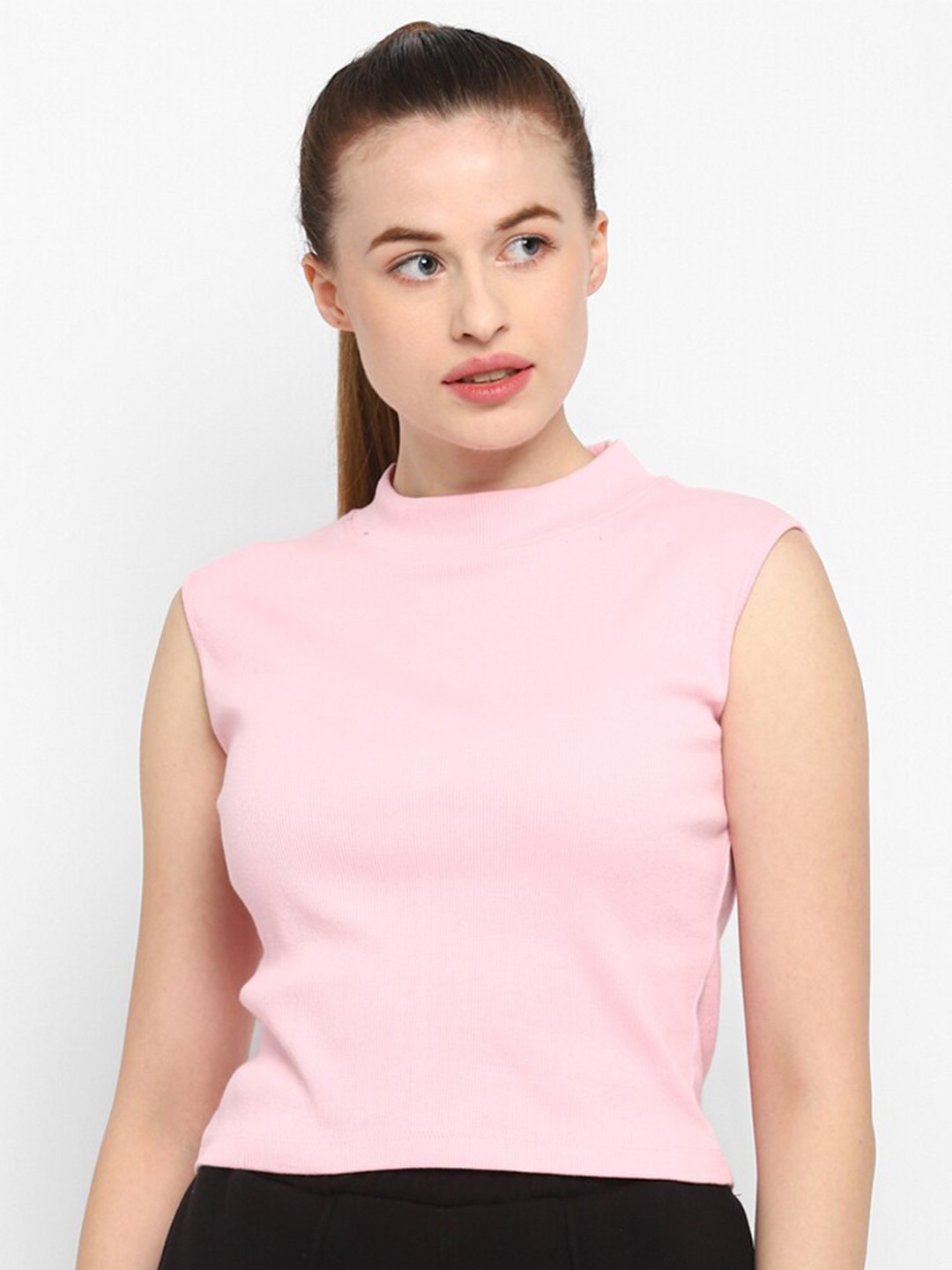 

OFF LIMITS Women Pink High Neck Slim Fit T-shirt