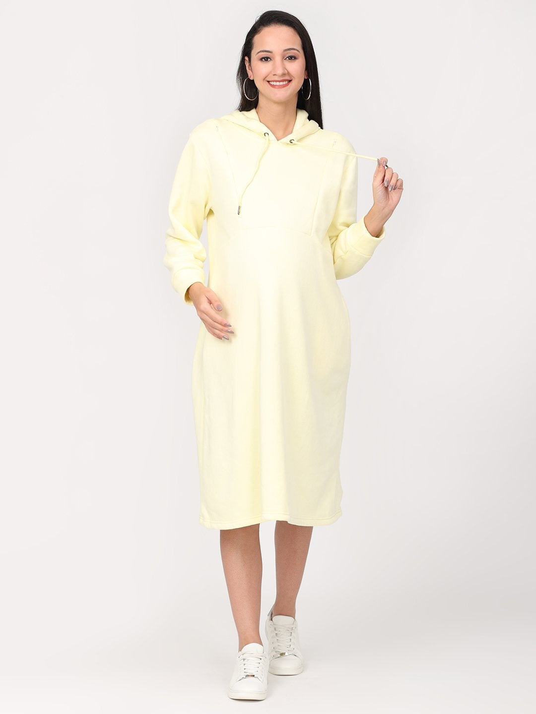 

The Mom Store Women Cream-Coloured Pure Cotton Maternity and Nursing T-shirt Midi Dress