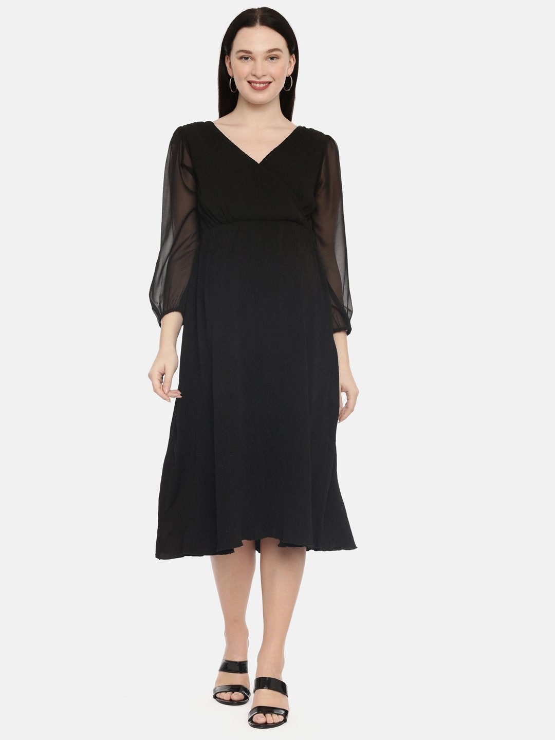 

The Mom Store Women Black Crepe Maternity and Nursing Midi Dress