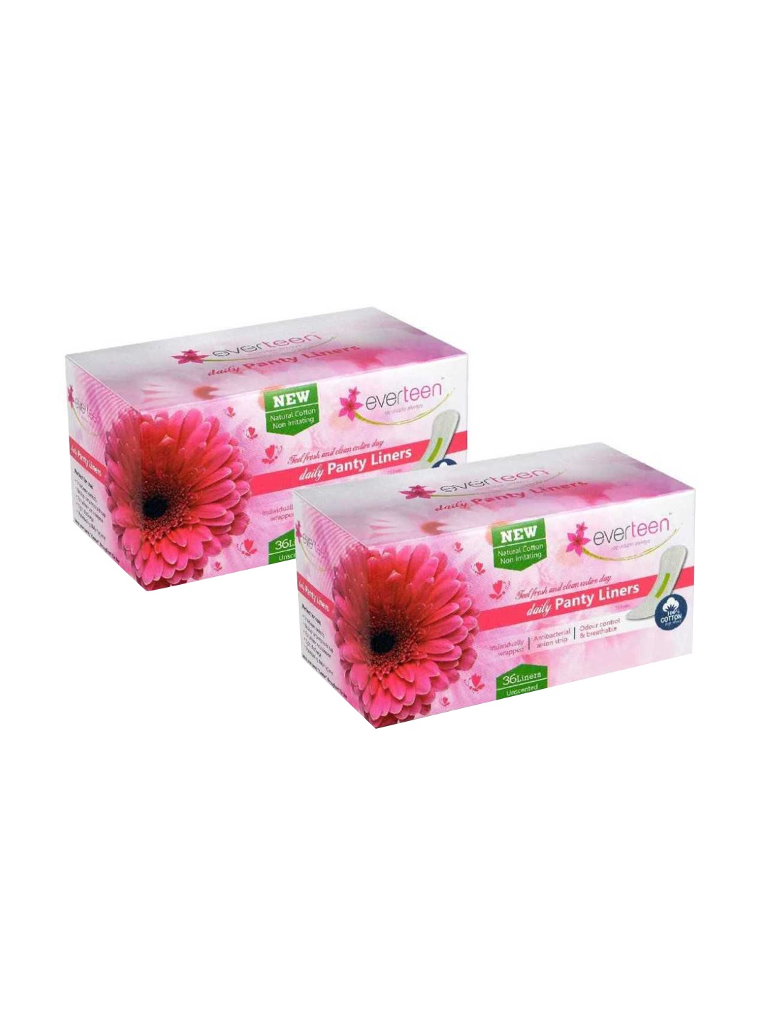 

everteen Set of 2 Daily Panty Liners for Light Discharge & Leakage - 36 pcs Each, White