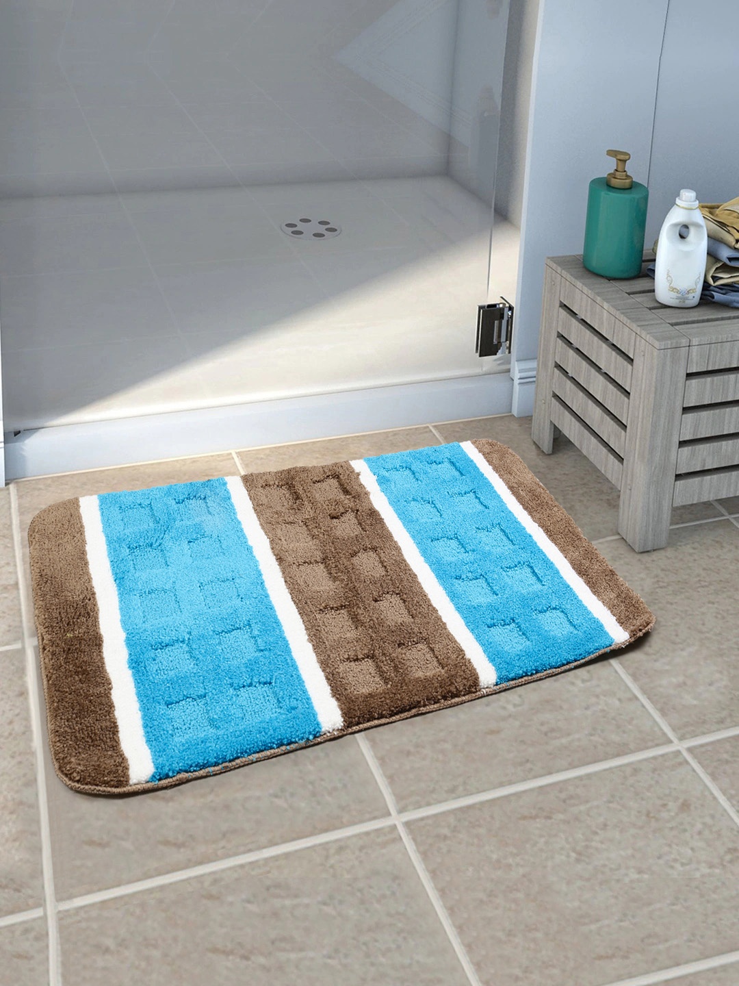 

Saral Home Brown & Turquoise Blue Rectangular Bath Rug