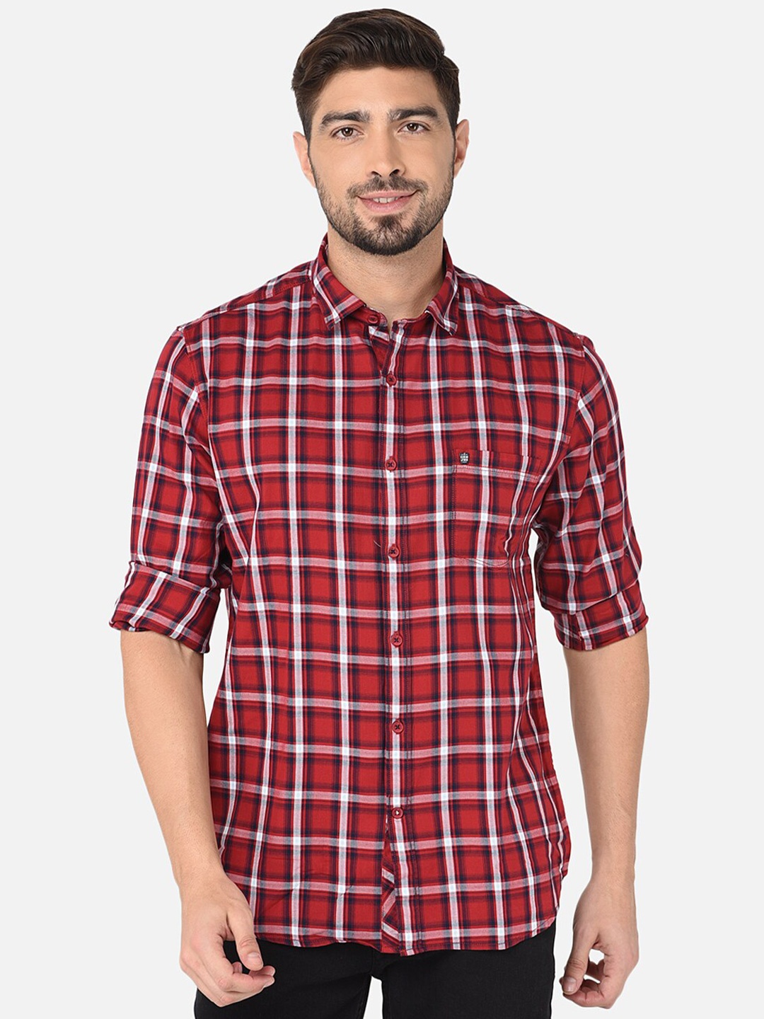 

Oxemberg Men Red Classic Slim Fit Checked Casual Shirt