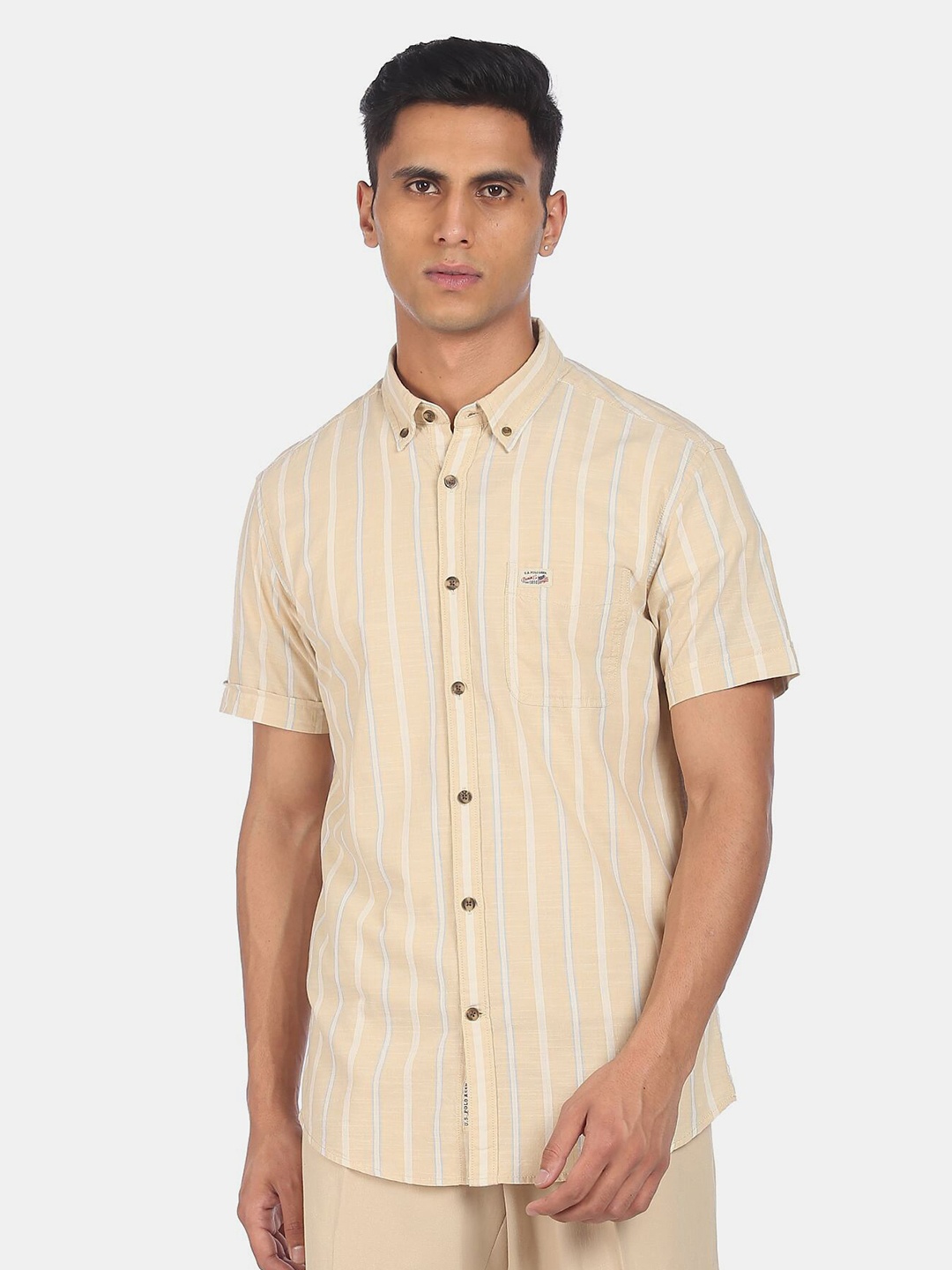 

U.S. Polo Assn. Denim Co. Men Beige Striped Casual Shirt