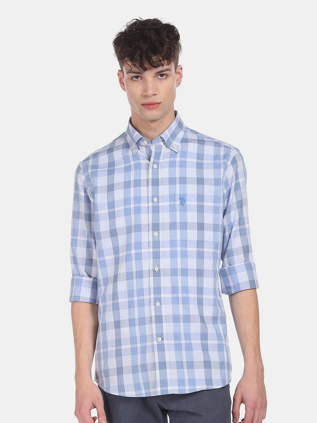 

U.S. Polo Assn. Men Blue Tartan Checks Pure Cotton Casual Shirt