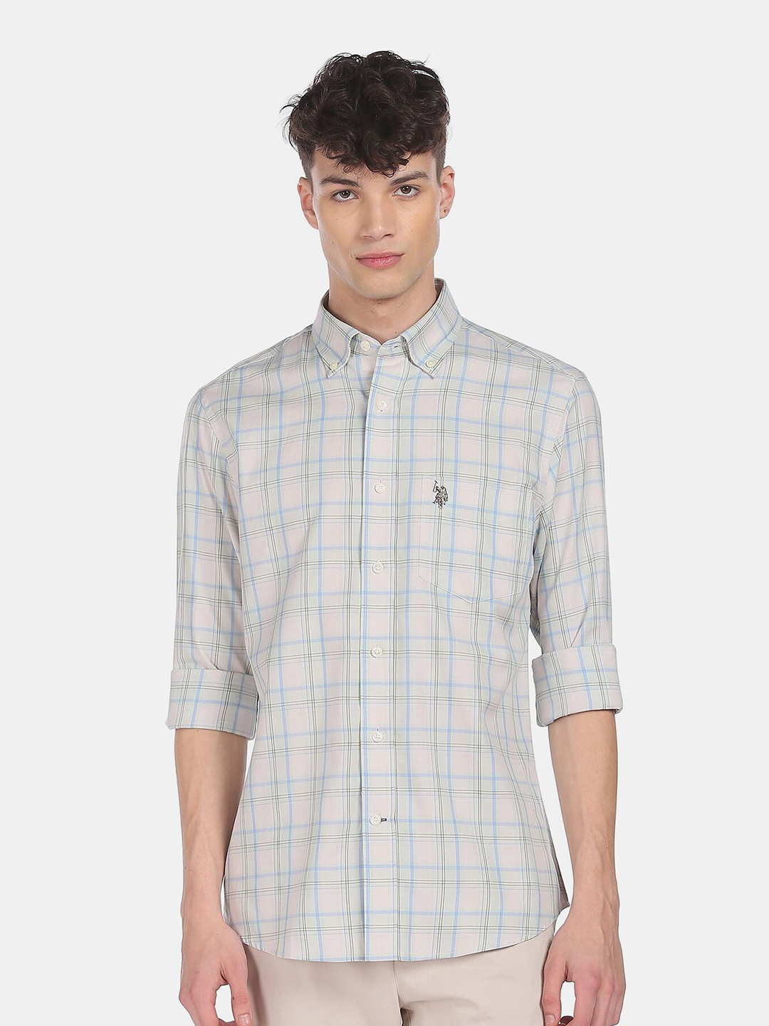 

U S Polo Assn Men Green Tartan Checked Casual Shirt
