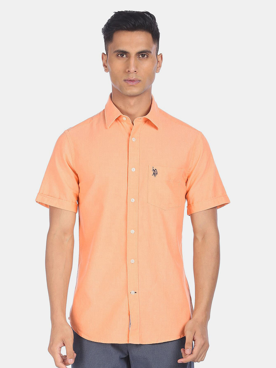 

U S Polo Assn Men Orange Casual Shirt