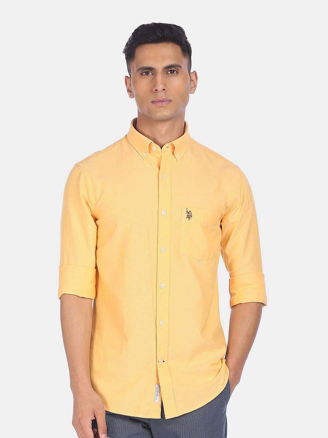 

U S Polo Assn Men Yellow Pure Cotton Casual Shirt