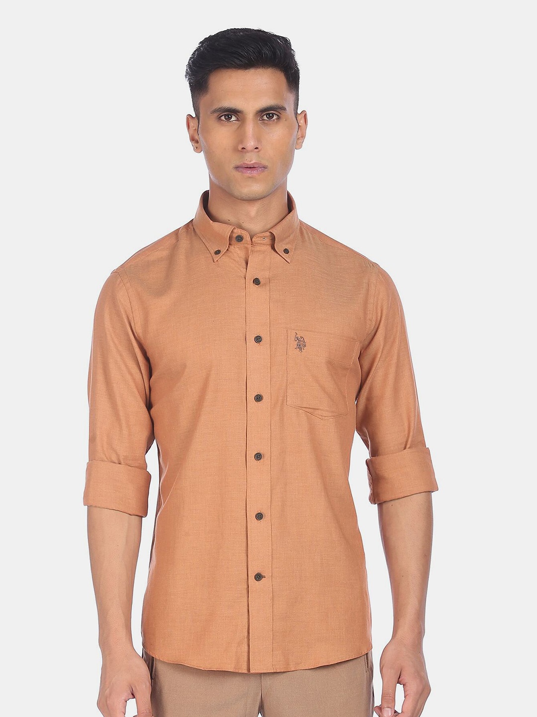 

U S Polo Assn Men Brown Pure Cotton Casual Shirt