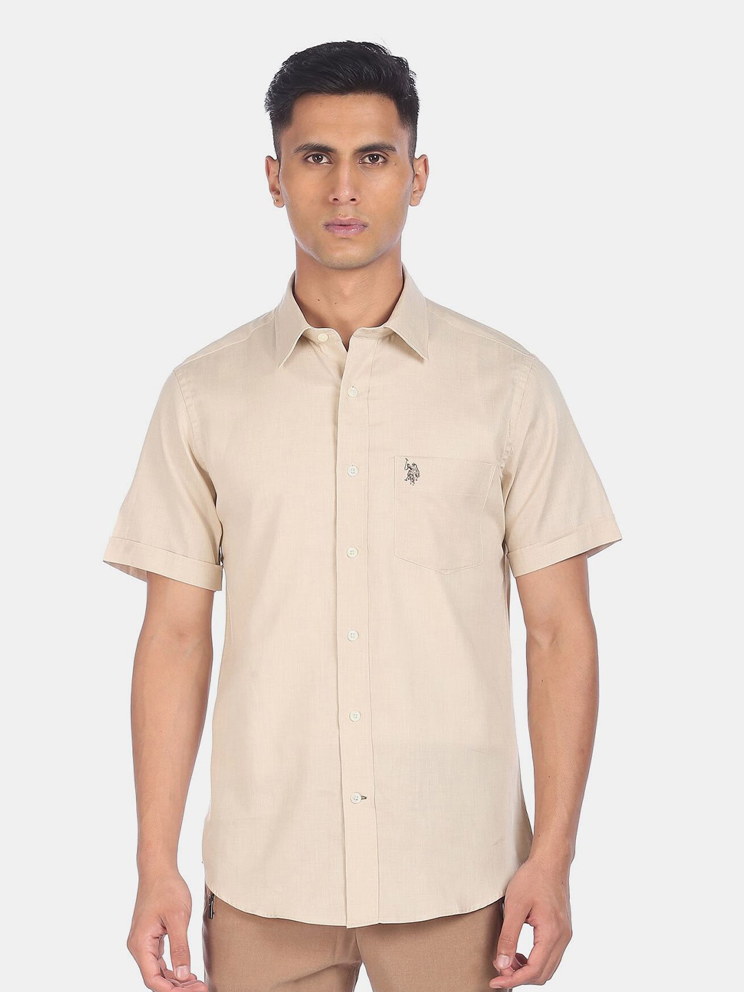 

U S Polo Assn Men Beige Casual Shirt