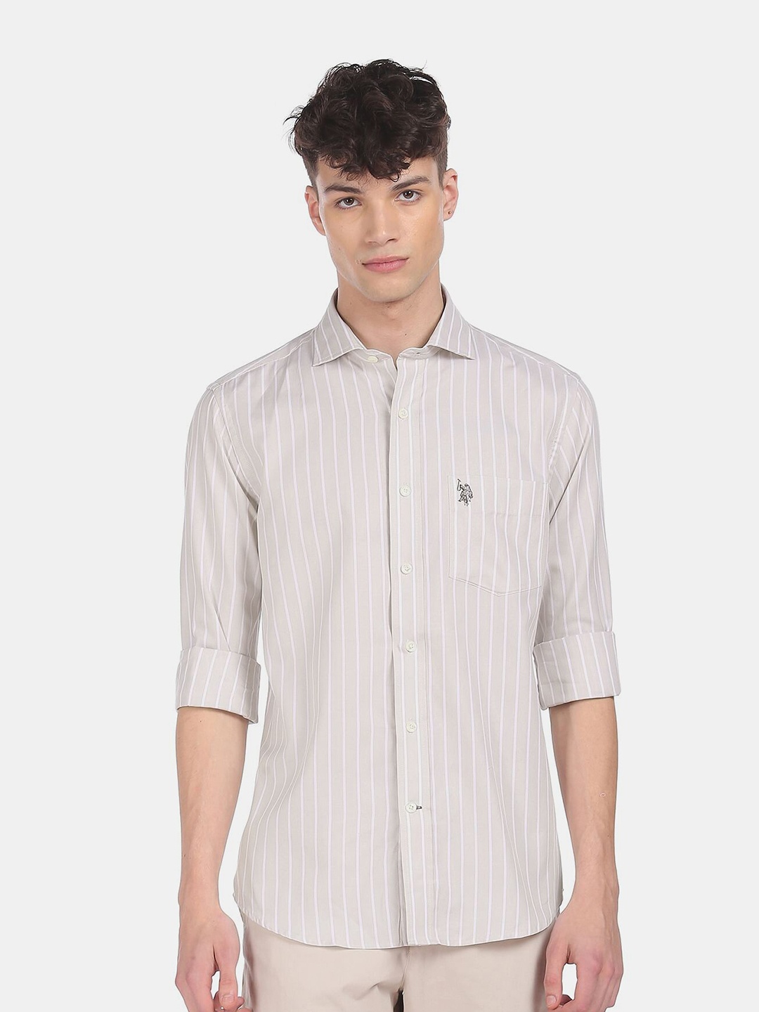 

U.S. Polo Assn. Men Beige Striped Casual Shirt