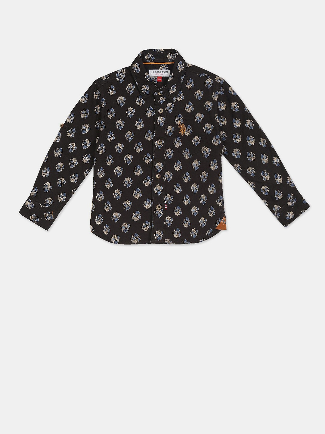 

U.S. Polo Assn. Boys Brown & Blue Ethnic Motifs Printed Casual Shirt