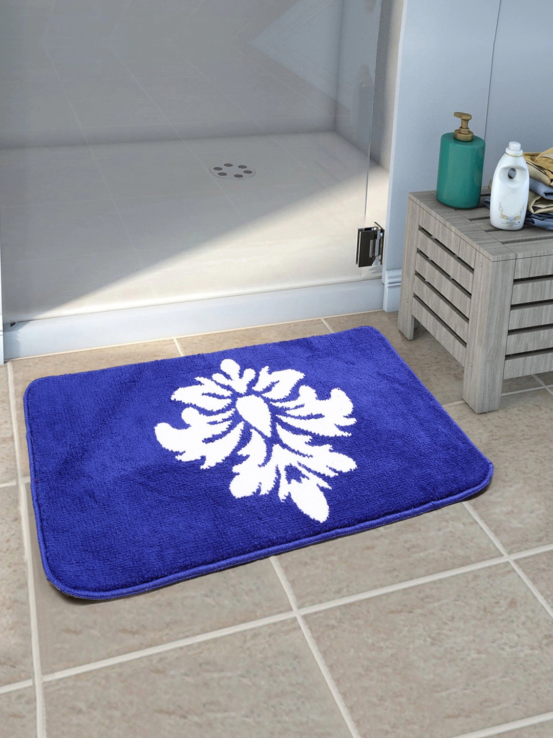 

Saral Home Blue & White Rectangular Bath Rug