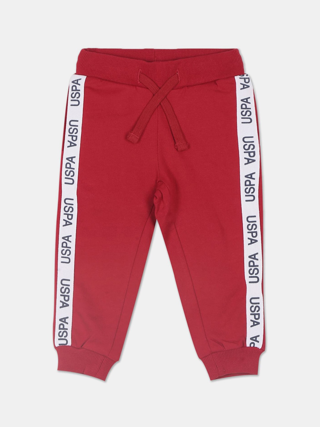 

U.S. Polo Assn. Girls Red & White Brand Logo Straight-Fit Cotton Joggers