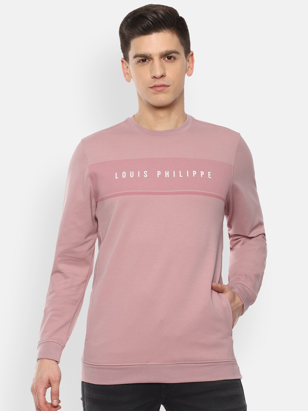 

Louis Philippe Sport Men Pink & White Brand Logo Printed Sweatshirt